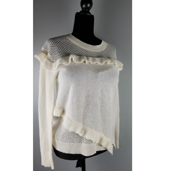 💎SOLD💎 White + Warren | Ruffle Cashmere Sweater - Picture 2 of 7